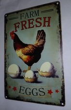 Farm Fresh Eggs Country Chicken Tin Metal Sign 8" X 12" 