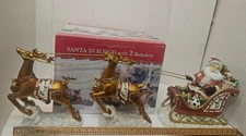 Large 34" L Festive SANTA In Sleigh With 2 Reindeers Christmas Centerpiece Decor