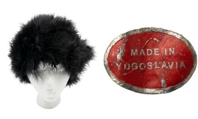 Vintage Black Fluffy Feather Hat Made in Yugoslavia Retro 70s 80s