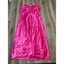 A New Day Slip Dress Womens Medium Pink Adult Ruched Front Satin Maxi Excellent