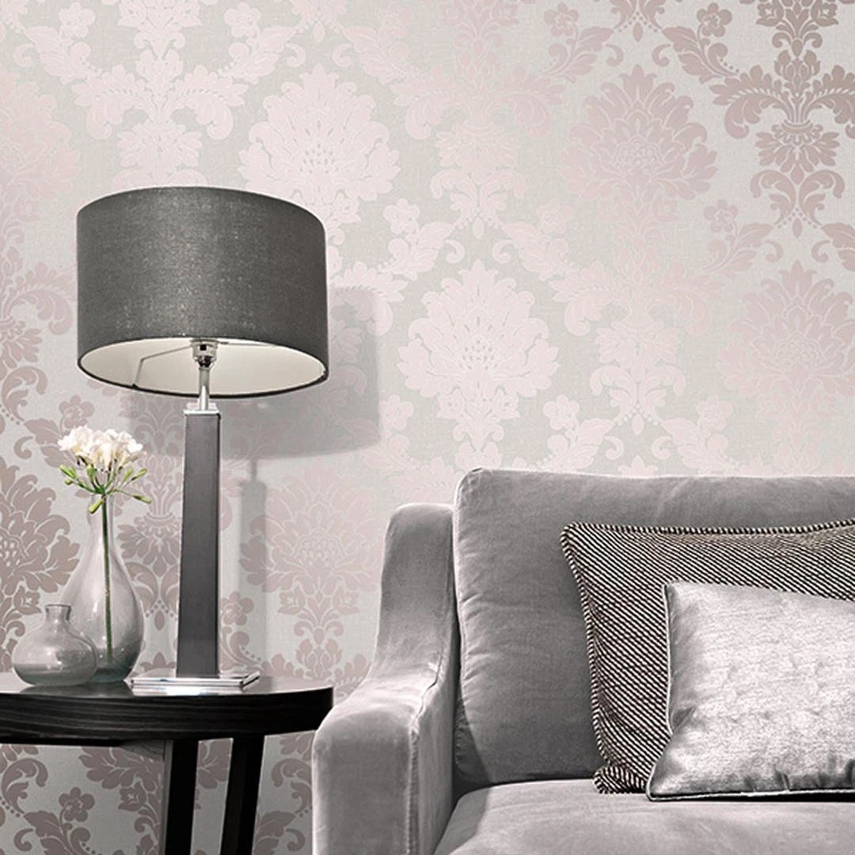 QUARTZ DAMASK WALLPAPER ROSE GOLD - FINE DECOR FD42204 GLITTER - Image 2 of 4
