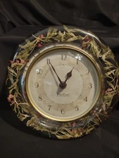 Vintage FirsTime Wall Clock Acrylic Lucite Embedded Dried PINK/SAGE Flowers 8" 