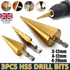 3pcs Large HSS Steel Step Cone Drill Titanium Bit Set Hole Cutter 3-12 4-12/20mm