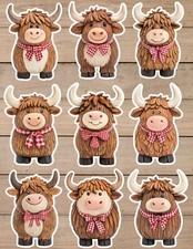 Highland Cow Cute Die Cut Vinyl Stickers Set Scrapbooking Laptop Waterbottle