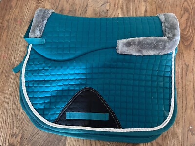 Halbgefütterte flauschige Schabracke Pad Full Size Numnah TEAL/grau Fell waschbar
