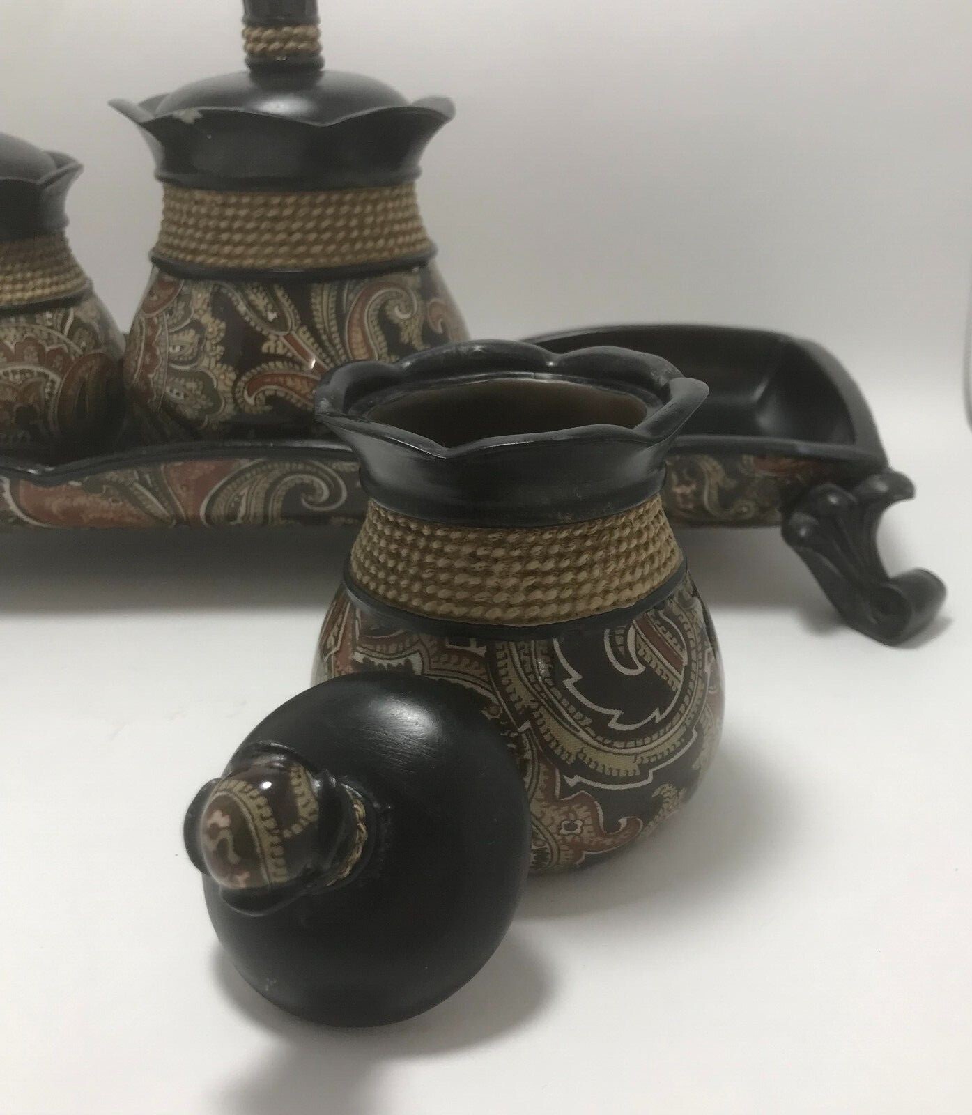 Dynasty 4 Piece Set Condiment, Apothecary, Spice Jars with Lids, Black