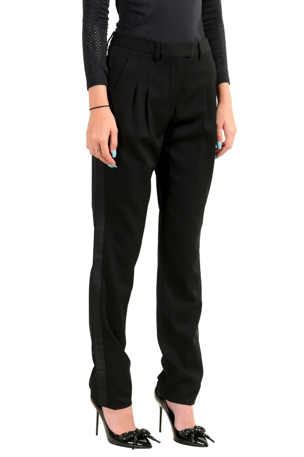 Pantaloni abito Maison Margiela donna neri 100% lana a pieghe anteriori US XS IT 38