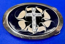 Centered Etched Starburst in Silver Cross Symbol Religious Faith Belt Buckle