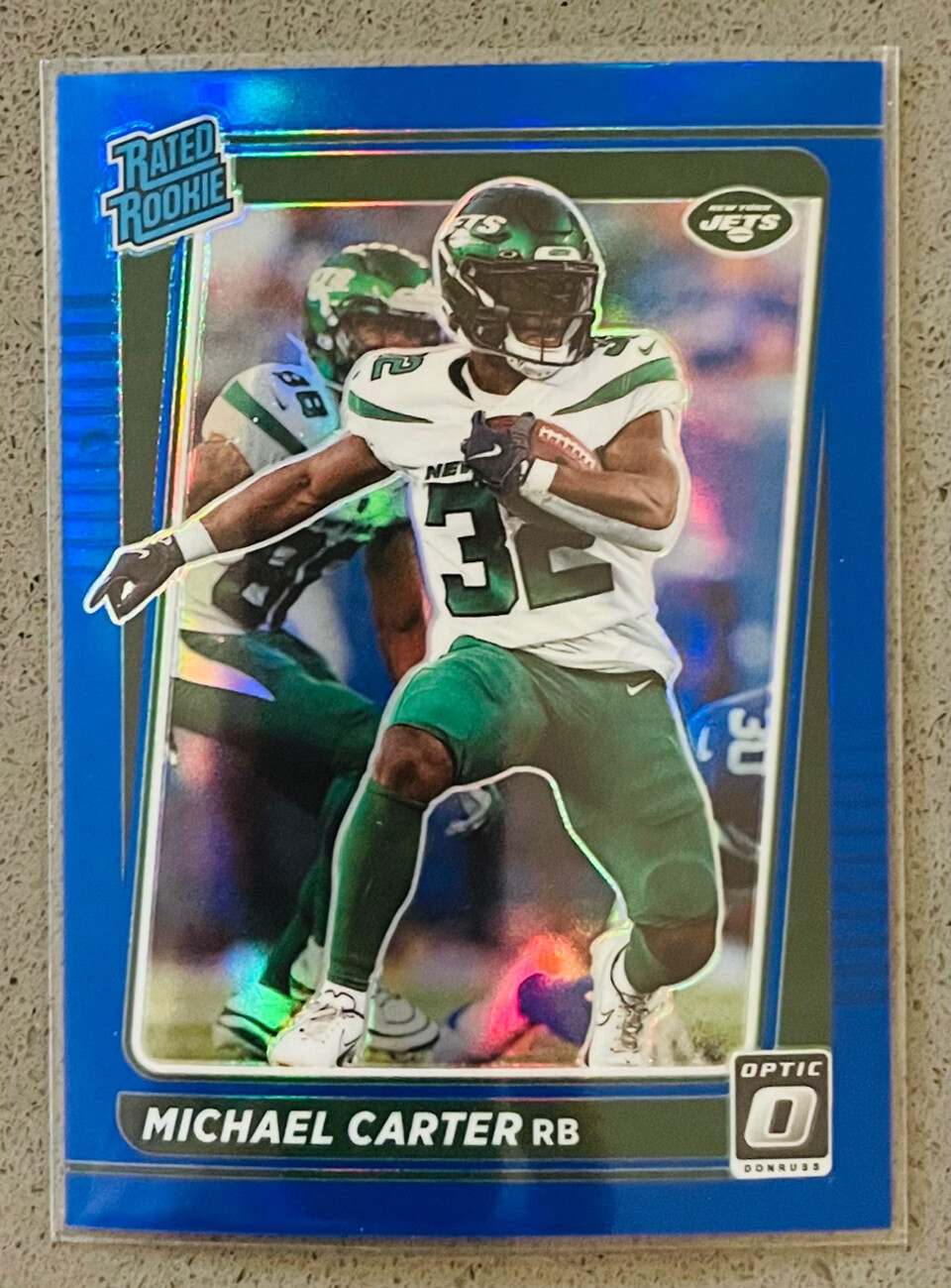2021 Panini Donruss Optic #235 Michael Carter /179 Blue Holo Prizm Rookie Card