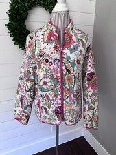 Coldwater Creek Women's Floral Quilted Full Zip Jacket Sz M F1 
