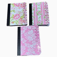 Handmade Mini Composition Notebooks Set of 3 3.25x4.5 in Jewels Pink Flowers