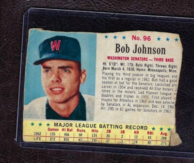 1963 Post Cereal #96 Bob Johnson, Washington Senators, Poor