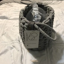 2-Project 62 Accent Gray Coiled Rope Fishtail Weave Basket W/Faux Leather Snap
