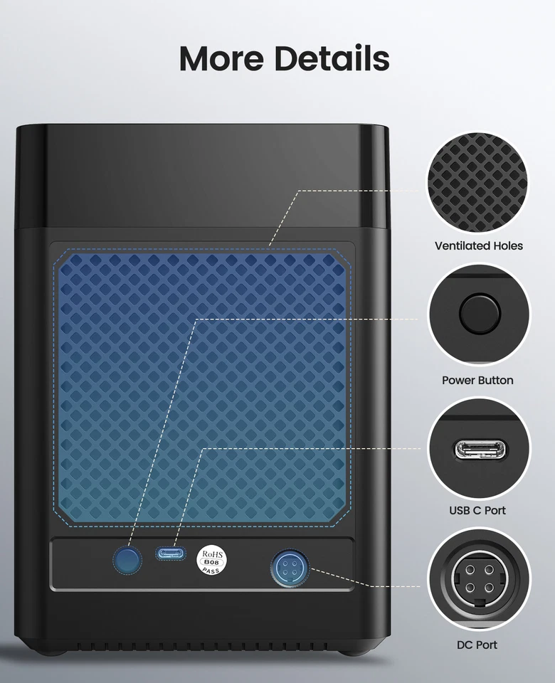 ORICO Tool-Free 5 Bay USB C 3,5" SATA HDD Magnetic-Type Festplattengehäuse 80TB - Bild 3 von 4