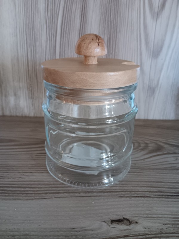HOBBY LOBBY CRAFTGlass Jar with Wood Lid 10oz Thick High Quality Salt/Sugar Jar 