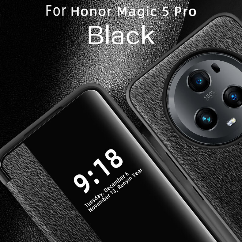 For Honor-Magic 5 pro, Luxury Flip Leather Smart View Wallet Slim
