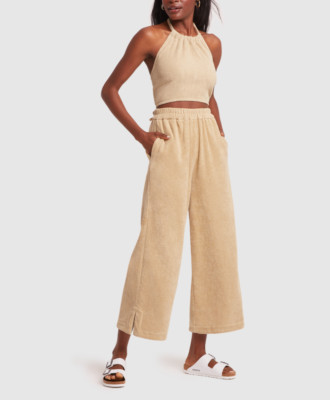 NWT Terry T Capri Pants Almond Wide Leg Culottes sz M Goop
