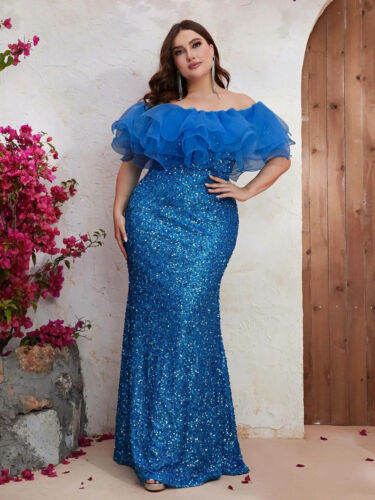 Plus Size Women Party Dresses New Fashion Strapless Mesh Splicing Elegant Seq...