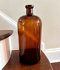 Vintage Hazel Atlas Glass Company Amber Brown Apothecary Bottle Jar Pharmacy 13"