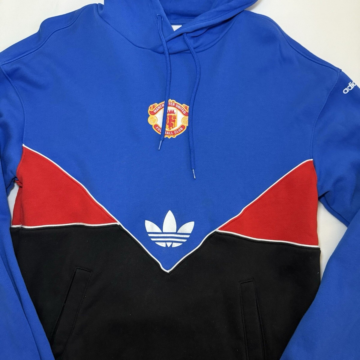 Adidas Originals Retro Manchester United Blue Black Football Hoodie Small