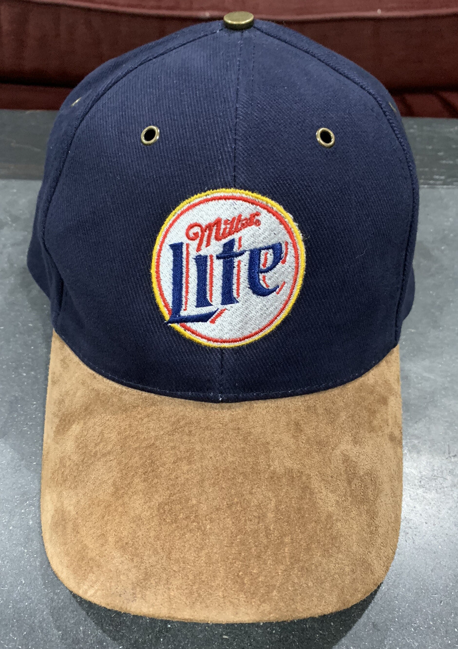 Vintage Miller Lite Hat Suede Bill Golf Cap Embroider… Gem