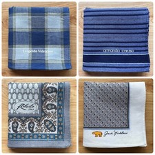 LOT OF 4 HANDKERCHIEF BLUE PAISLEY GEOMETRIC MEN'S COTTON POCKET SQUARE 16"