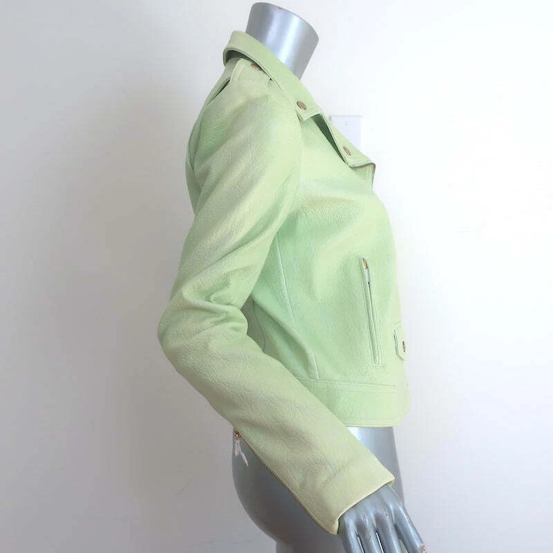Theory Elenian Leather Motorcycle Jacket Pastel Green Size Medium NEW - Image 4 of 4
