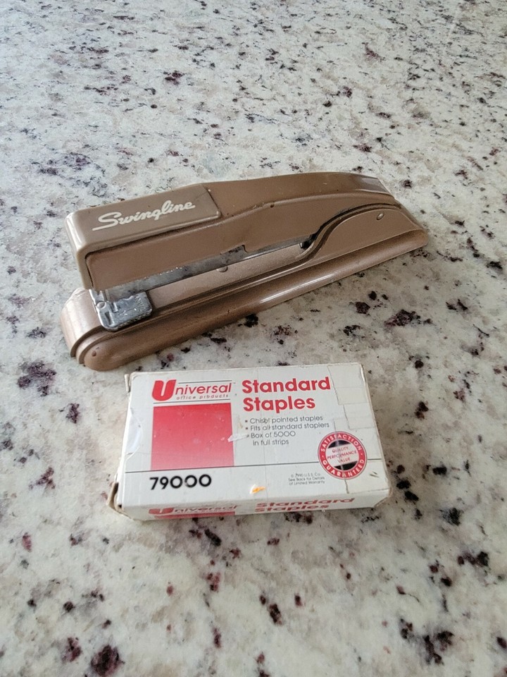 A chunky Art Deco Swingline stapler from the golden age of American manufacturing — still works, looks amazing, and beats any modern office supply hands down.