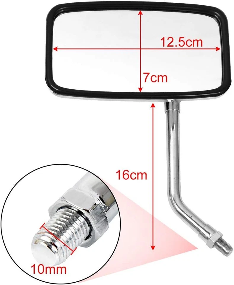 Espelhos traseiros retangulares cromados de motocicleta 10 mm para Yamaha Virago 125 535 750 1100 - Imagem 4 de 4