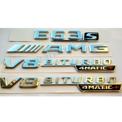 Für Mercedes E63s AMG V8 Biturbo Auto Schriftzug Embleme Flache Aufkleber Silber