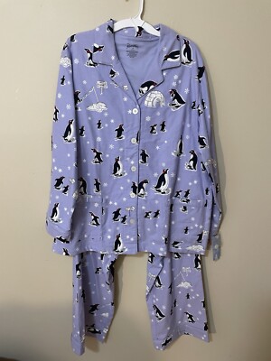 Nick Nora Womens Purple Penguin Baked Alaska Pajama Set Size 3XL New W/  Tags