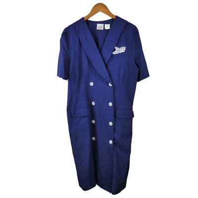 Vintage Secretary Suit Dress size 14 Petite Dark Academy Alt Navy Blue career