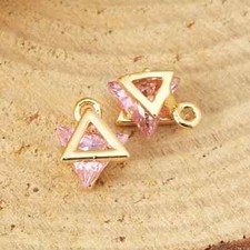 Pink Triangle Cubic Zirconia 18K GOLD PLATED Charm 8MM x 5MM Style Pendant