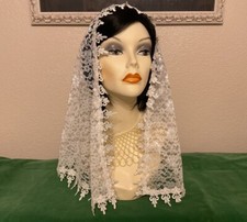 Antique Cream Color Lace Mantilla Veil Scalloped edging Scarf Headwear  NEW