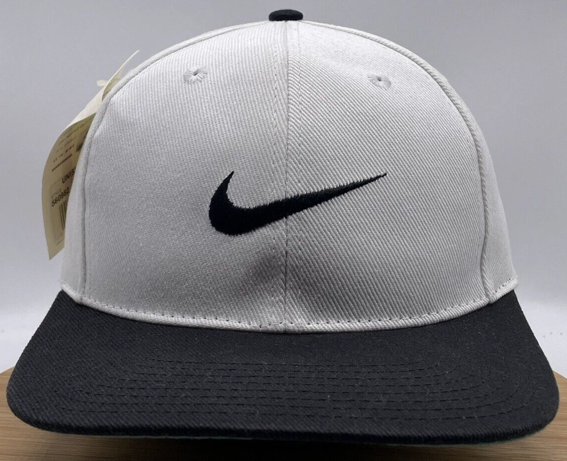 Vintage Nike 90s Adult Unisex Two Tone White Black Swoosh Snapback Hat Cap NWT