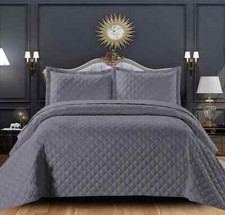3 Piece Quilted Bedspread Bed Throw Embossed Bedding Set Single Double King Size