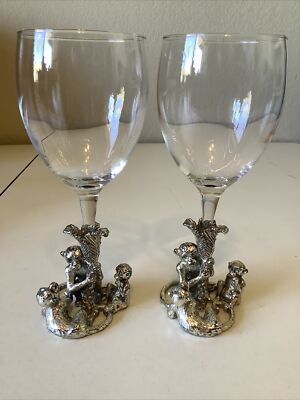 (2) Arthur Court Designs Safari - 3 Monkeys Wine Glass Cast Aluminum | eBay