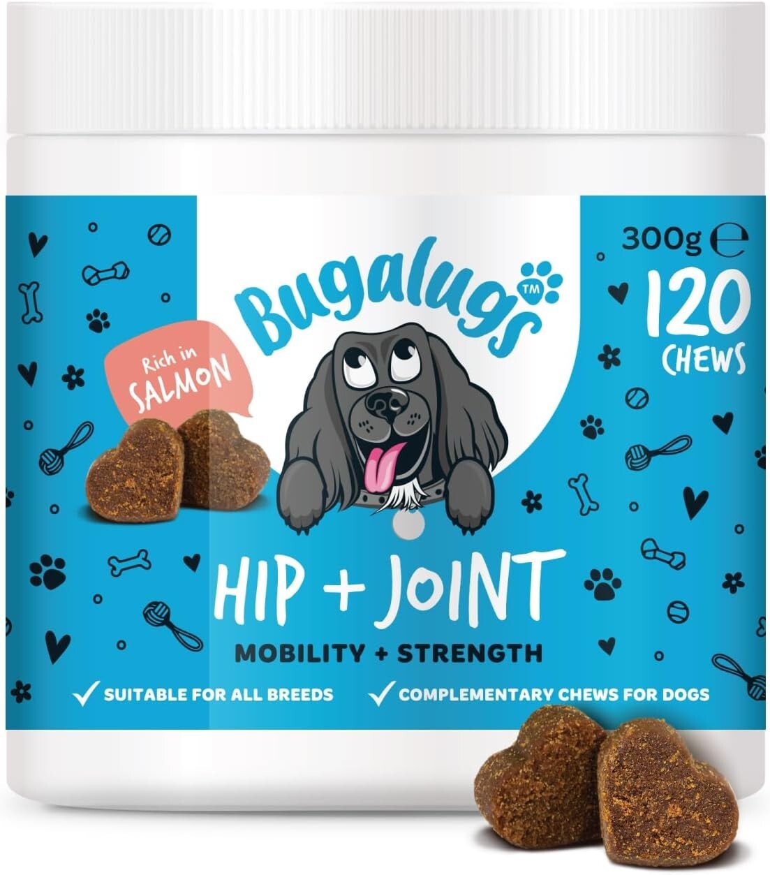 Bugalugs Hip & Joint Dog Supplements Green Lipped Mussel Salmon Oil Treat Chews