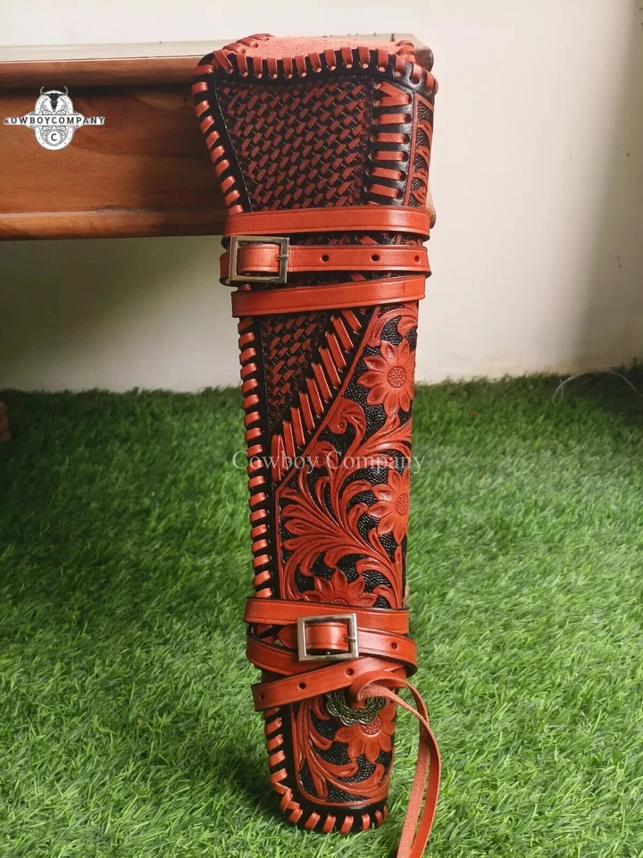 Leather Rifle Scabbard Gun Case with Adjustable Strap Hunting Padded Carry Case - Image 2 of 4