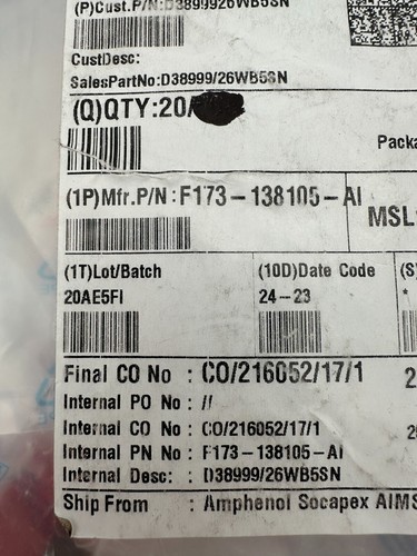 Amphenol Aerospace Operations D38999/26WB5SN Circular Connectors - Picture 7 of 7