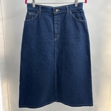 Vintage LL Bean Denim Skirt Womens 14 Dark Blue A Line Midi Cotton Union USA 80s