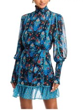 NWT FARM Rio Arabesque Floral Blue Pleated Dress Sz L