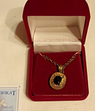 Vergoldete Damenkette Palm Beach handgefertigt echter Saphir , Diamant an Öse