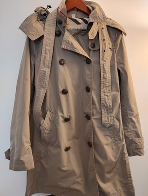 Burberry Brit Hooded Trench Coat Women's Nova Check Khaki Size 44 IT