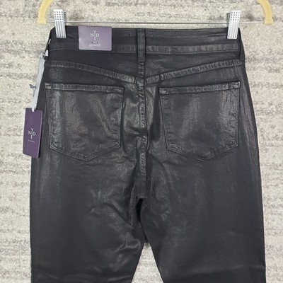 NYDJ Jeans Womens 6 Coated Leather Look Mid Rise Skinny Black $130 Measure 29x31