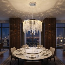 16'' Chrome Crystal Chandelier Modern Pendant Ceiling LED Light Kitchen Fixture