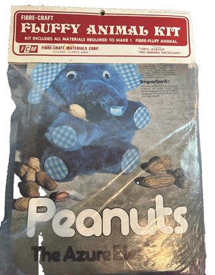 RARE Fibre-Craft Peanuts The Azure Elephant Fluffy Animal Kit 70s NOS Retro Toy