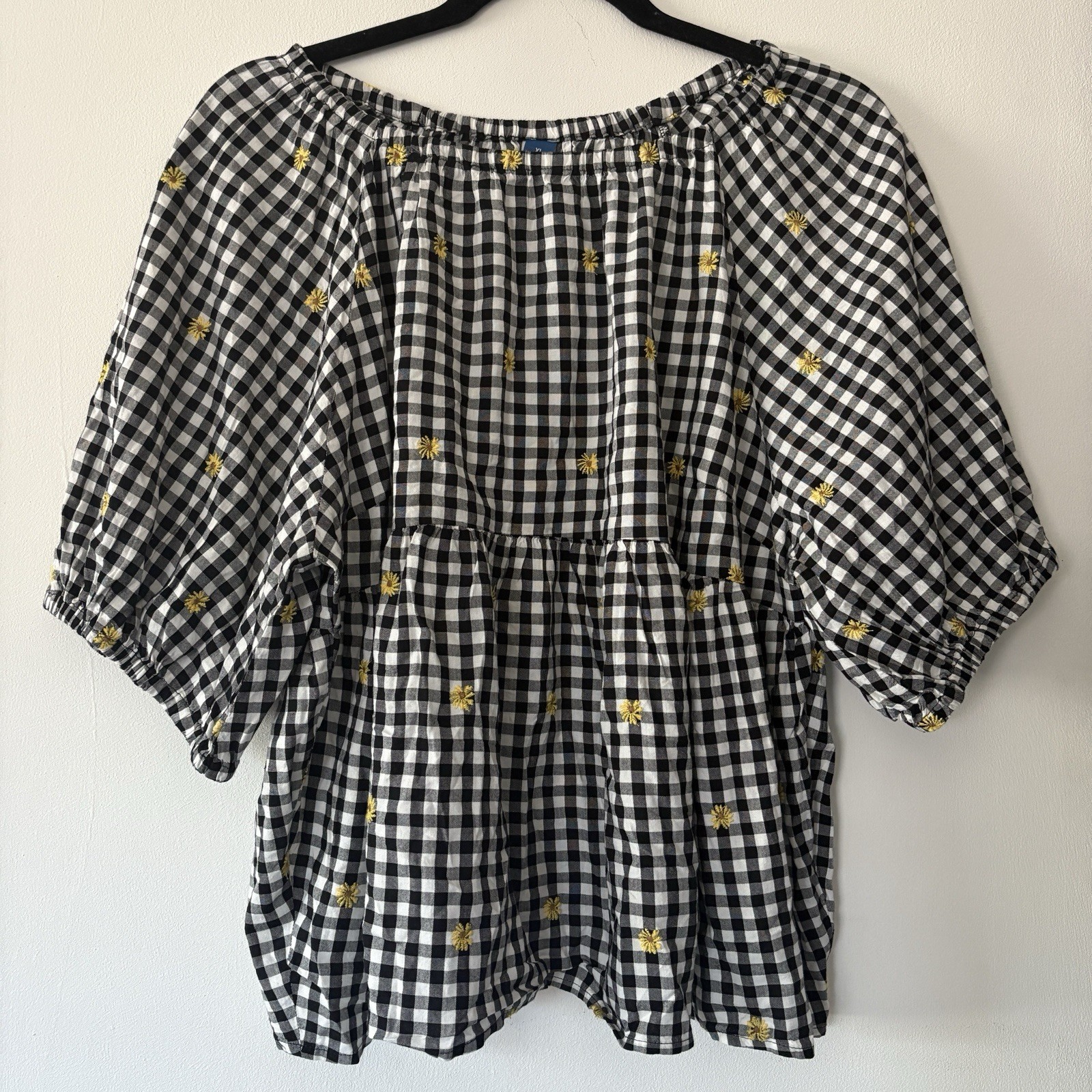 Old Navy Gingham Daisy Patterned Puff-Sleeve Swin… - image 1
