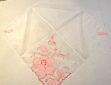 Vintage Embroidered Hankerchief Featuring Pink Floral Designs