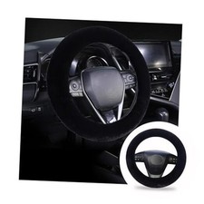 Fuzzy Steering Wheel Cover, 15 inch Soft Wool Fur Steering Wheel Black